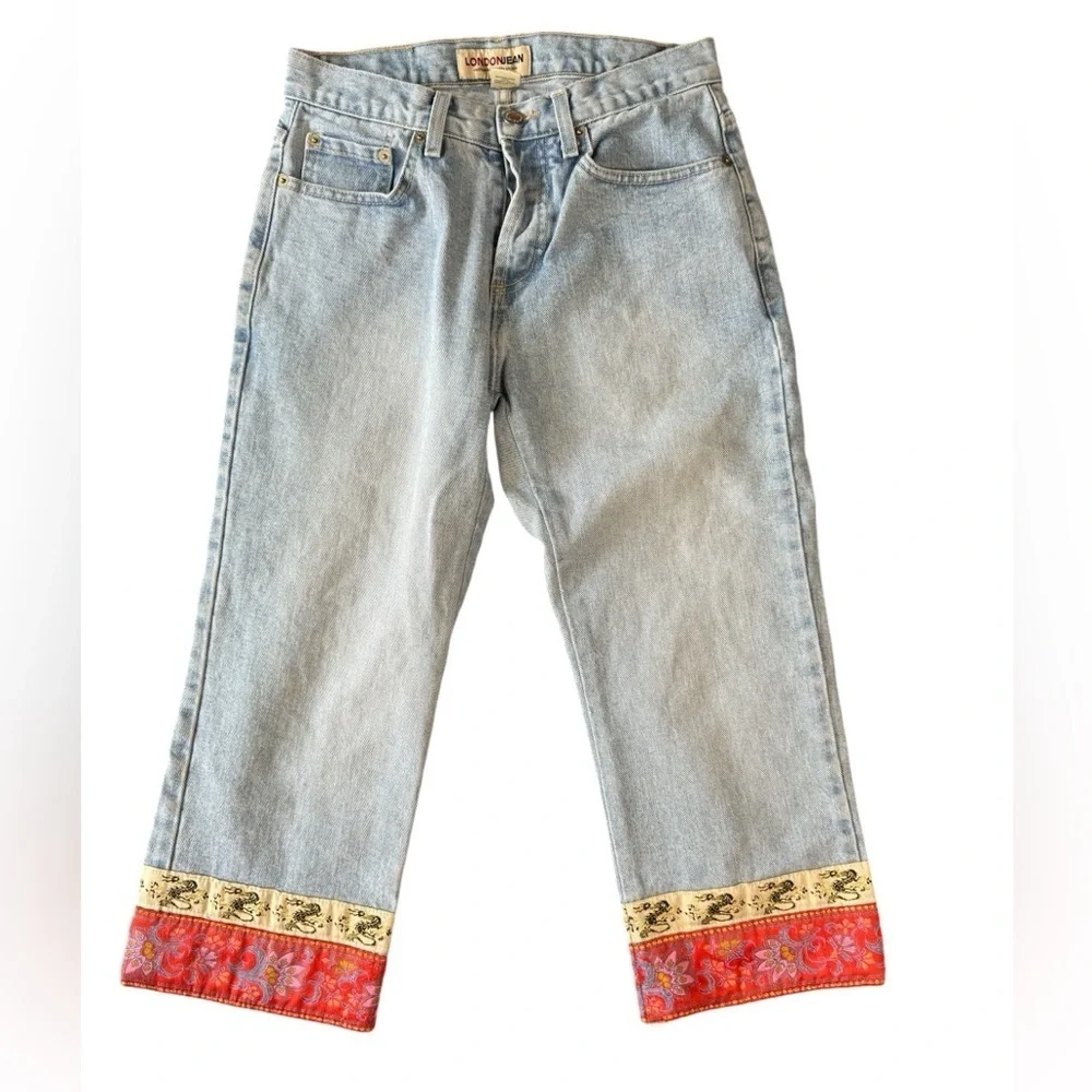 LONDONJEAN Blue Ankle Cropped Jeans with Red Trim - Picture 4 of 14